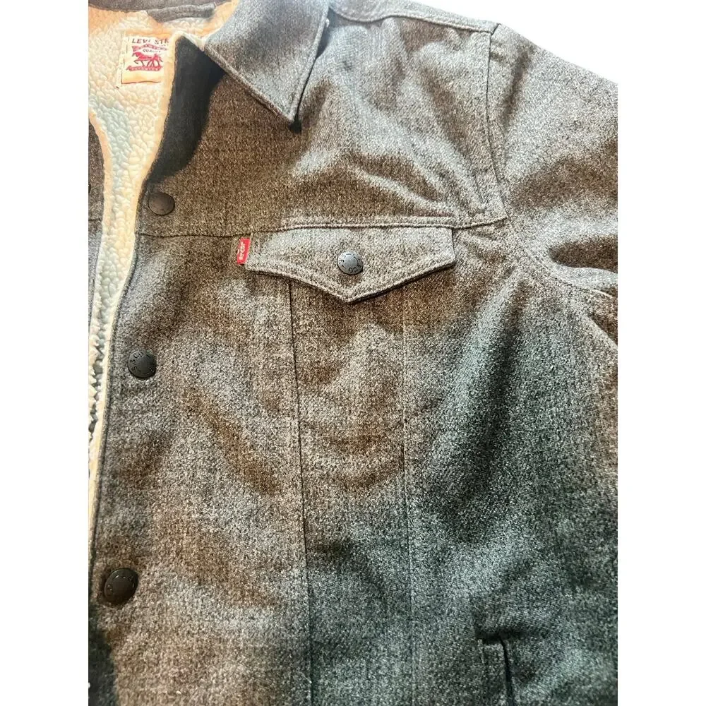 Levis x Outerknown Sherpa Trucker Jacket Mens XXL Gray Fleece Lined Snap